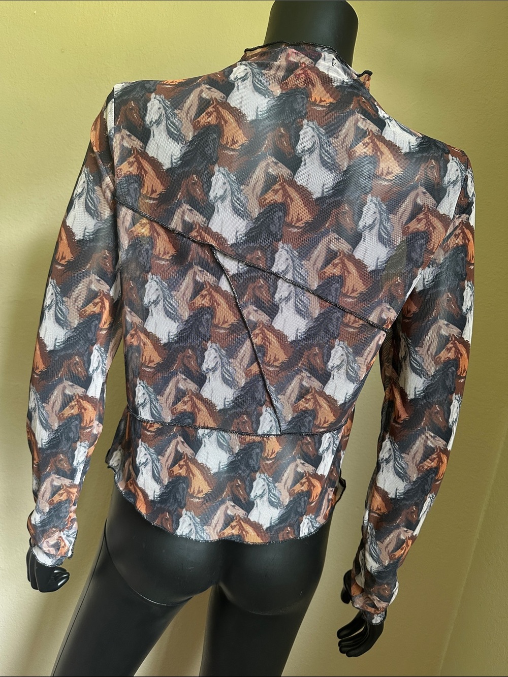 Sheer Horse-Print Long Sleeve Top - Brown/Black/White - Picture 8 of 11